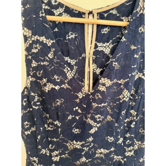 Navy Blue 10 Sleeveless Lace Dress Bodycon Romantic Holiday Party Sheer Glam - Picture 4 of 10